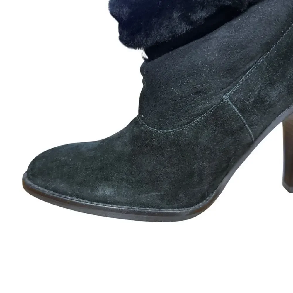 Steve Madden Mayb Faux Fur Trim High Heel Suede Leather Boots Booties sz 10 M